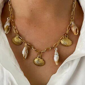 Gold Seashell Charm Necklace | Coastal Beachcore Summer Aesthetic Gold Necklace
